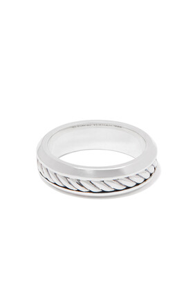 Cable Inset Silver Band Ring
